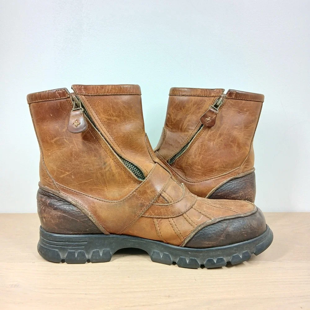 Polo Sport Ralph Lauren Boots Mens 9.5 Brown Leather Vintage Moto Workwear